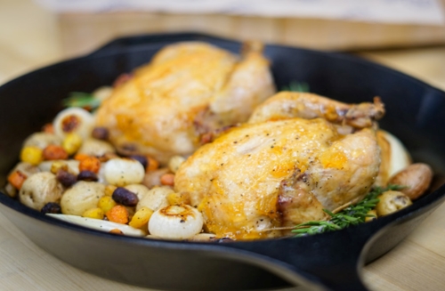 This is a picture of a chicken in a pot.